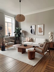 Scandinavian style interior design of the modern living room.