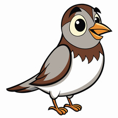 Cartoon sparrow stands playfully displaying its brown and grey feathers with outlined details