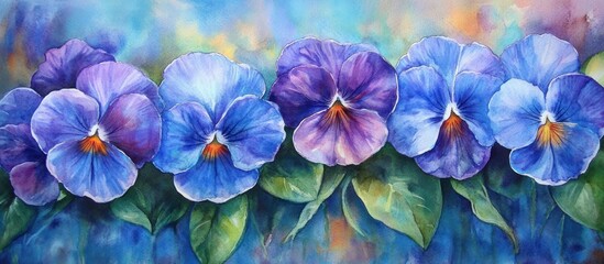 Watercolor symphony: A harmonious blend of pansies in delicate blues and purples