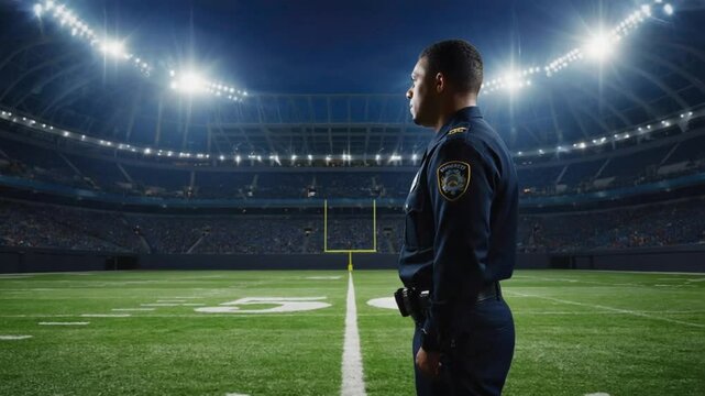 Security guard at a football stadium.