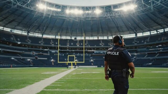 Security guard at a football stadium.