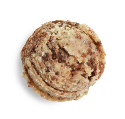 One scoop of delicious ice cream on white background, top view