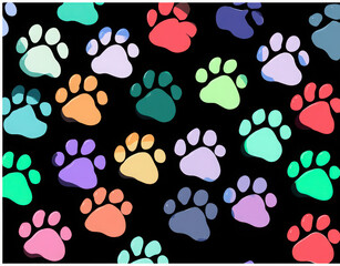 Colorful Paw Prints with Playful Design: Vibrant Animal Footprint Patterns for Pet Lovers