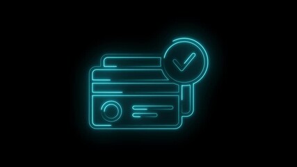 Animated glowing credit card payment approval icon on black background finance technology - Powered by Adobe
