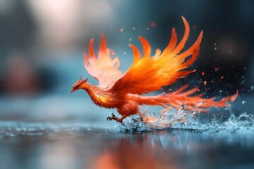 Obraz premium Mythical phoenix emerging from fiery inferno