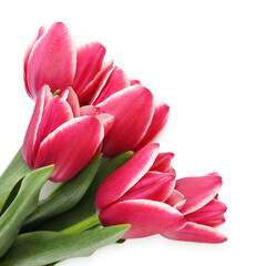 Fototapeta premium Bouquet of beautiful tulips isolated on white, top view