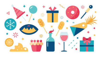 Festive New Year Celebration Icons Seamless Vector Design.