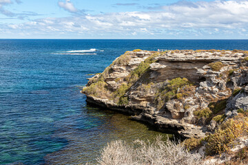 Unusual rock formations in Fish Hook Bay on the west coast of Rottnest Island, (Wadjemup) Western Australia, WA, Australia.