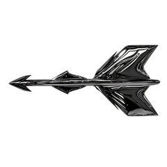 Abstract Arrow with Layered Motifs in Glossy Black Isolated on Transparent Background