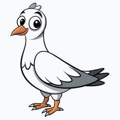 Cartoon seagull with big eyes and a friendly demeanor confidently stands looking toward the viewer