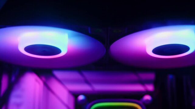 Futuristic Dual Circular LED Lights Illuminating High-Tech Indoor Environment with Ambient Glow