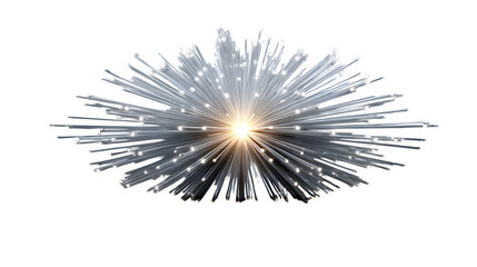 Fototapeta premium A glowing neon starburst icon in radiant silver tones, representing brilliance and success, isolated on white --ar 16:9 --v 7.0 --s 750