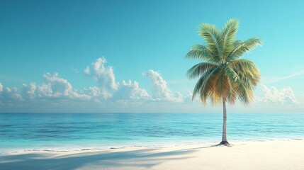 Tranquil beach scene with a solitary palm tree