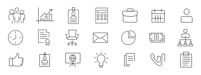 Business and Finance line icons collection. Big UI icon set in a flat design. Thin outline icons pack. Linear icon collection. Editable stroke.  Vector illustration.