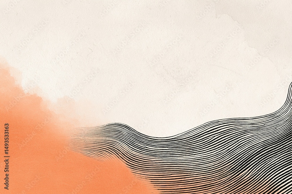 Wall mural abstract art with flowing lines and warm colors creating a serene atmosphere at sunset