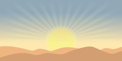 Obraz premium stylized landscape with sunset or sunrise over desert hills.