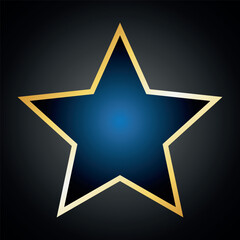 a stylized navy blue star with a gold border on a dark background.