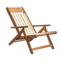 Sport Inspired Reclining Wooden Beach Chair with a White Stripe Isolated on Transparent Background