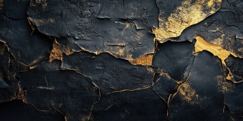 Black rock texture with gold accents for a luxurious background