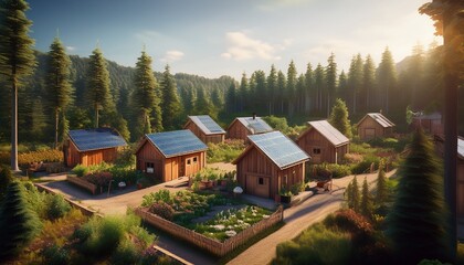 Nachhaltige Waldsiedlung mit autarken Holzh&auml;usern und Gem&uuml;sebeeten