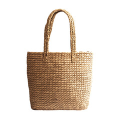 Natural Straw Tote Bag with an Authentic Woven Fini Isolated on Transparent Background