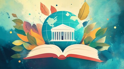 A vibrant illustration of education and global knowledge.