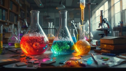 Scientific Experimentation Colorful Chemical Reactions in a Lab Environment