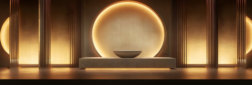Modern, illuminated interior display space design.