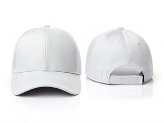 Baseball Cap Mockup. White baseball cap displayed from front and back angles, showcasing its simple design and adjustable strap.