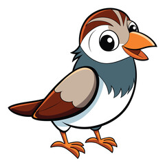 Cartoon sparrow with cheerful expression standing with its beak open, a simple and cute style