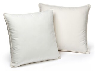 Blank Fabric Cushion Pillow Case Mockup. Two neutral-colored cushions side by side, ideal for home decor or comfort.