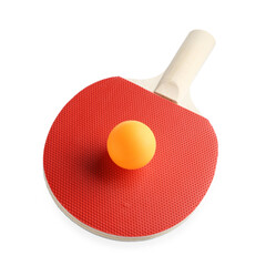 Ping pong racket and ball isolated on white