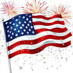 Fototapeta premium American Flag With Fireworks Background