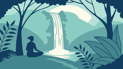 Obraz premium Abstract figure meditating under a waterfall
