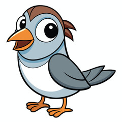 Obraz premium Cartoon bird character stands with open beak on a white background looking up