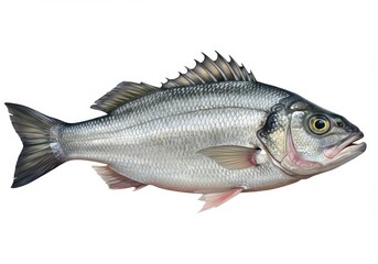 Fototapeta premium Sea bass illustration isolated on transparent background, detailed fins