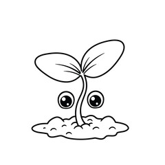 Little seedling sprout cute cartoon outline line art illustration. Gardening farming agriculture coloring book page activity worksheet for kids