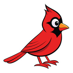 Animated red cardinal bird stands alert with a cartoonish style and appearance