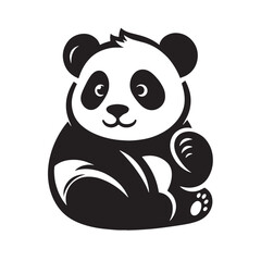 Black Color Panda Silhouette Vector Illustration, Solid White Background. minimal vector design