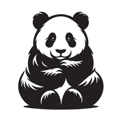 Black Color Panda Silhouette Vector Illustration, Solid White Background. minimal vector design