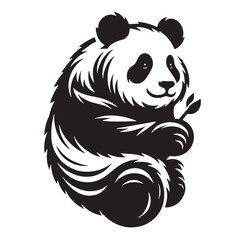 Black Color Panda Silhouette Vector Illustration, Solid White Background. minimal vector design