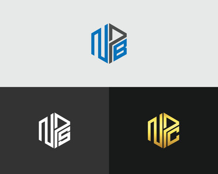 Abstract letter nps, npb or npc logo hexagon vector template variations with modern design elements for business branding