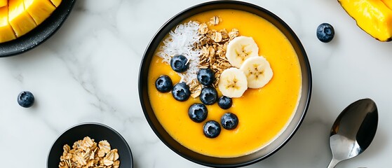 Mango smoothie bowl with toppings