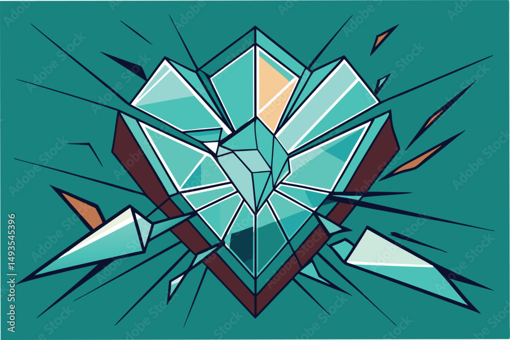 Poster Vector illustration of a geometric crystal explosion in vibrant colors, showcasing an artistic interpretation of facets and shards against a dynamic background