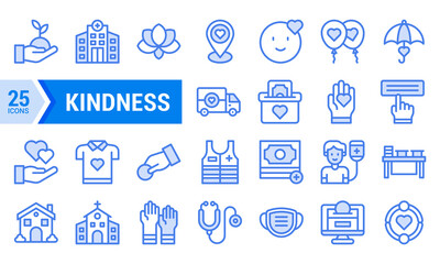 25 Blue Lineal Kindness Icons for Your Design Project.