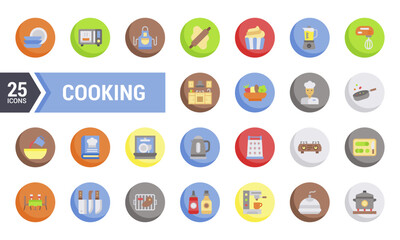 25 Colorful Flat Icons For Cooking and Food.
