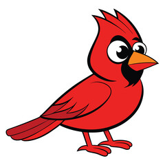 Cartoon red cardinal stands with simple black outline on a white background