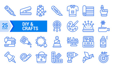 Blue Line Icons for DIY and Crafts Projects.