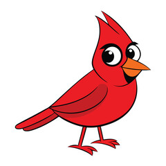 Adorable cardinal cartoon stands cheerfully with an orange beak and bright red feathers