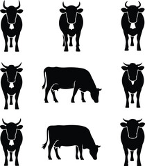 Cow Silhouette Set – Farm Animal Vector Icons Cattle Silhouette Collection – Cow, Bull, Calf Icons Pack